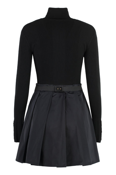 ELISABETTA FRANCHI Knit Dress with Pleated Skirt and Coordinated Belt