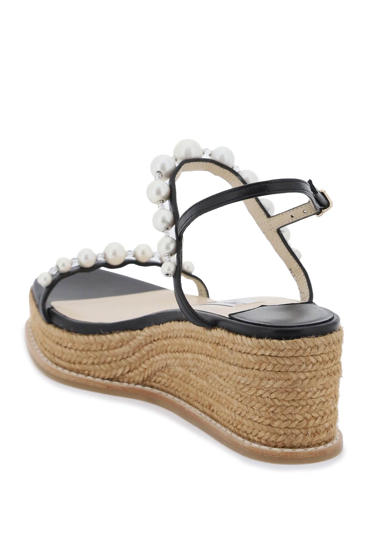 Multicolor Woven Wedge Sandals Embellished with Pearls and Crystals