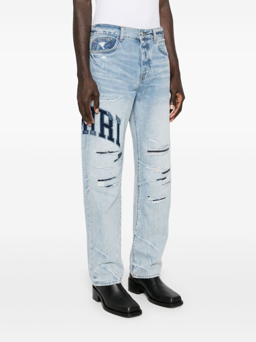 AMIRI Varsity Logo Repair Straight Leg Jeans