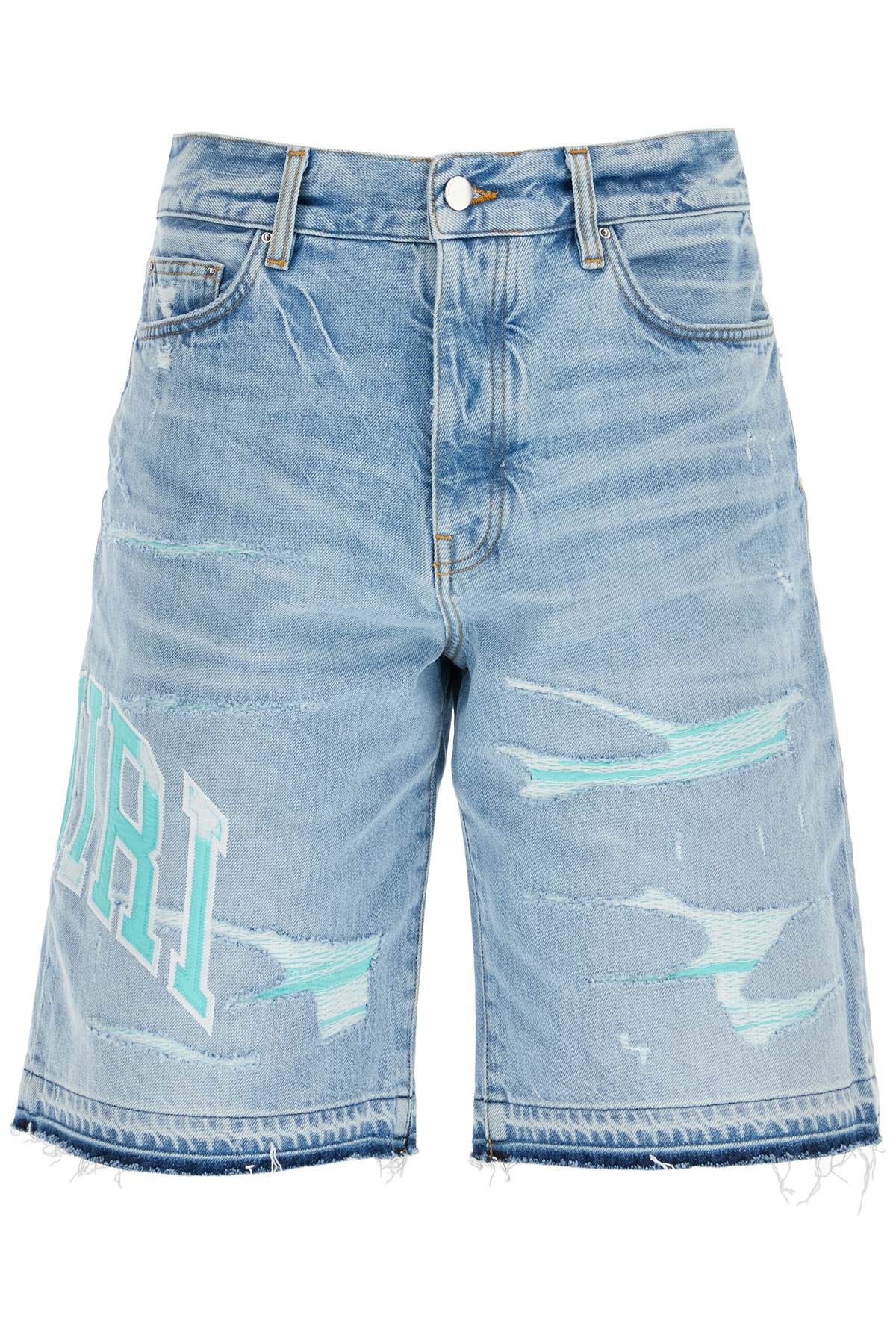 AMIRI Distressed Denim Varsity Bermuda Shorts - Size 31