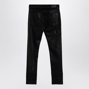 AMIRI Skinny Black Waxed Denim Jeans with Logo