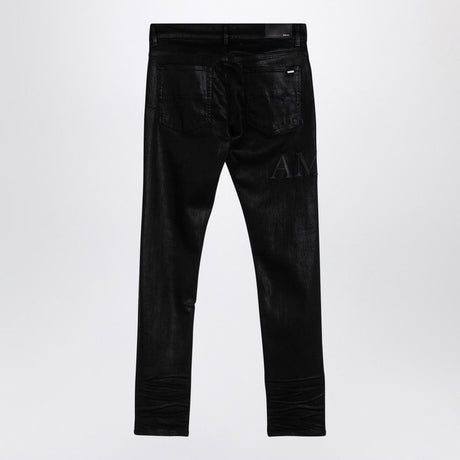 AMIRI Skinny Black Waxed Denim Jeans with Logo