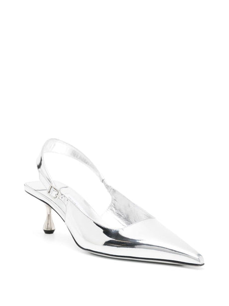 JIMMY CHOO Silver Metallic Leather Pointed Slingback Pumps for Women