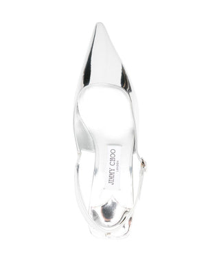 JIMMY CHOO Silver Metallic Leather Pointed Slingback Pumps for Women