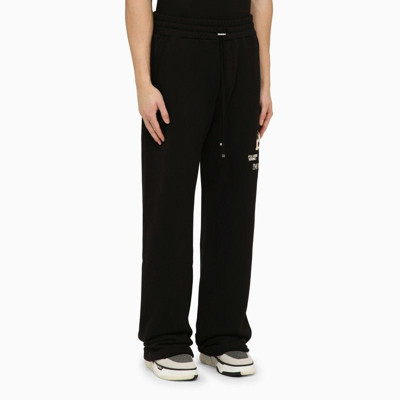 Black Cotton Men's Jogging Trousers with Side Logo Print and Leather Label