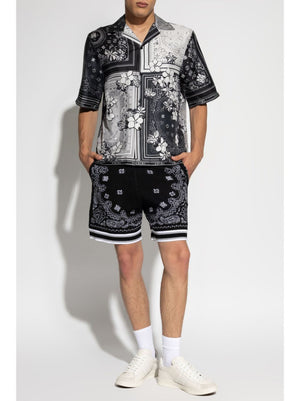 AMIRI Luxury Black Bandana Print Silk Bowling Shirt