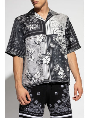 AMIRI Luxury Black Bandana Print Silk Bowling Shirt