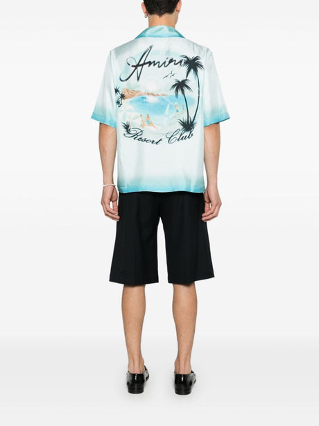 AMIRI Cerulean Resort Club Silk Bowling Shirt