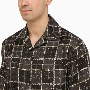 AMIRI Men's Black Silk Printed Short Sleeve Shirt