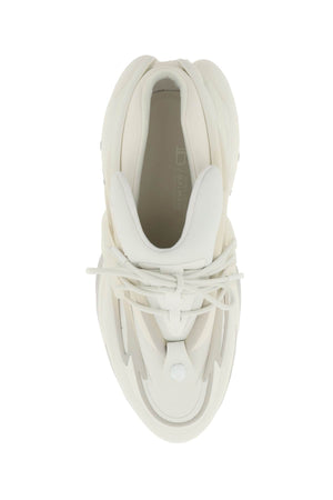 BALMAIN SS23 White Neoprene and Calfskin Unicorn Sneakers for Women