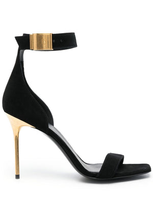 BALMAIN 110MM Strappy Sandals - Women's Leather Suede Sandals with Gold Detail