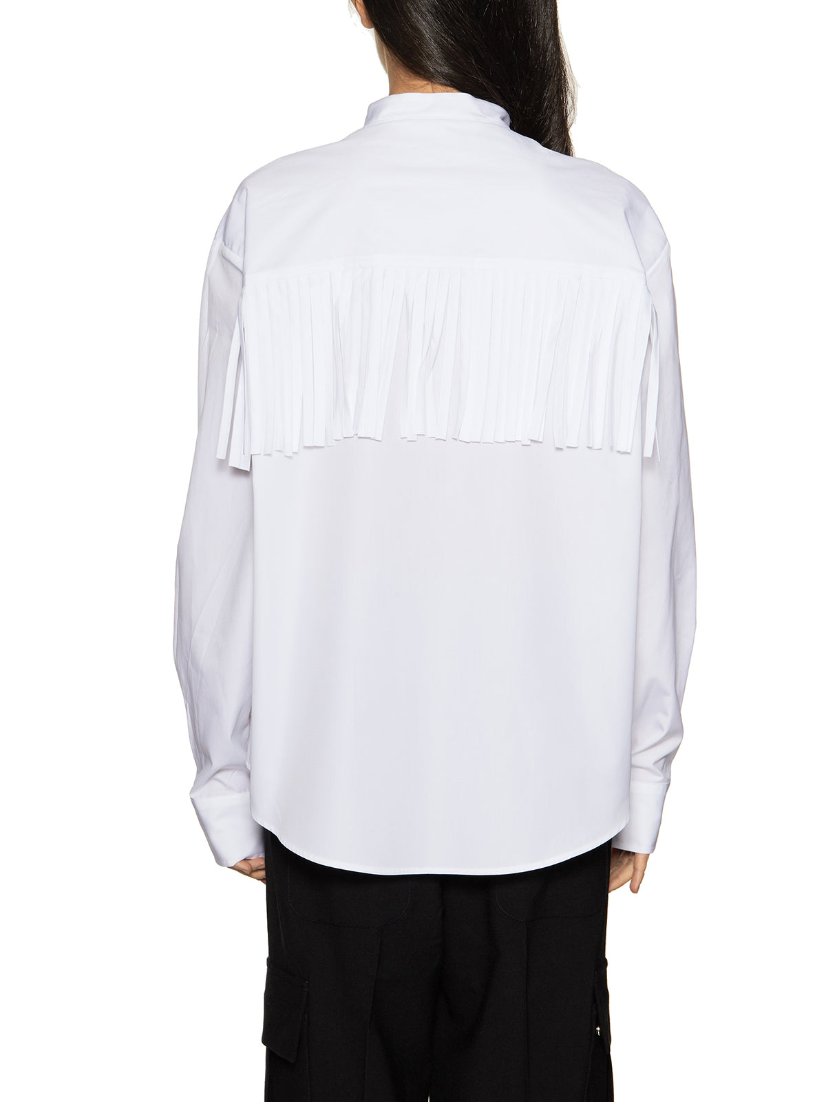 PALM ANGELS Fringed Cotton Shirt with Korean Neck and Embroidered Logo for Women