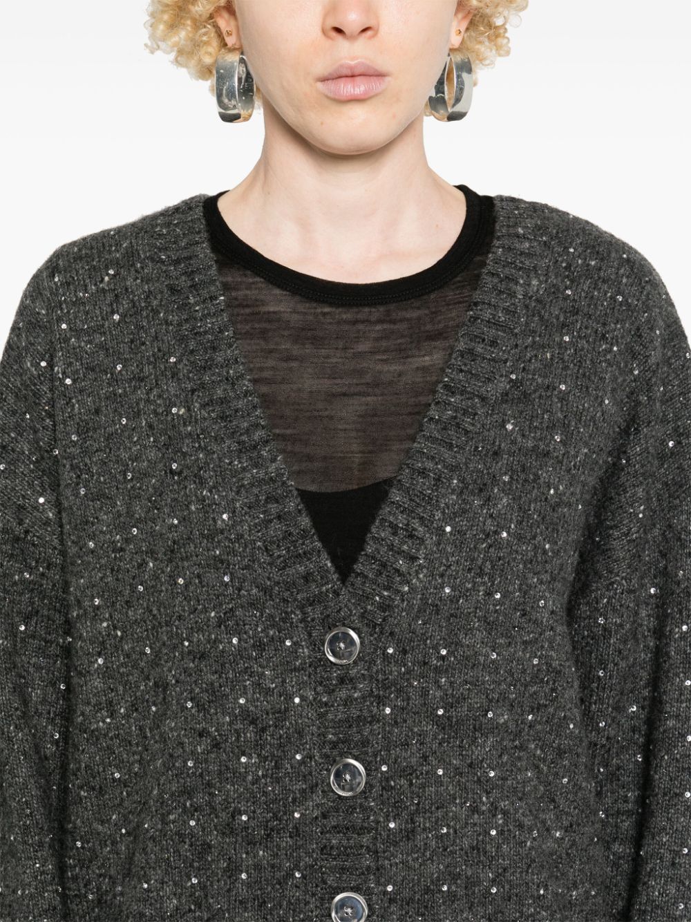 PINKO Embellished Black Wool Blend Cardigan