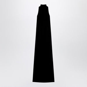 MAX MARA PIANOFORTE Elegant Black Satin Velvet Long Dress with Tassel Detail