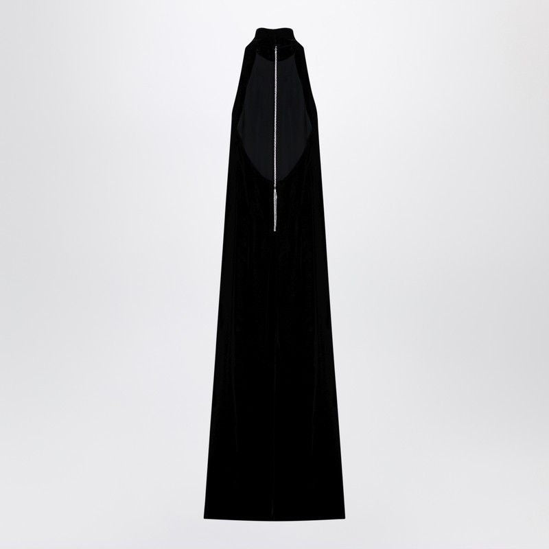 MAX MARA PIANOFORTE Elegant Black Satin Velvet Long Dress with Tassel Detail