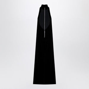 MAX MARA PIANOFORTE Elegant Black Satin Velvet Long Dress with Tassel Detail