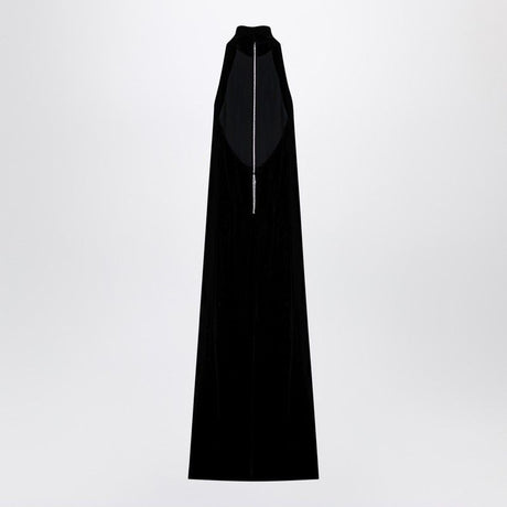 MAX MARA PIANOFORTE Elegant Black Satin Velvet Long Dress with Tassel Detail