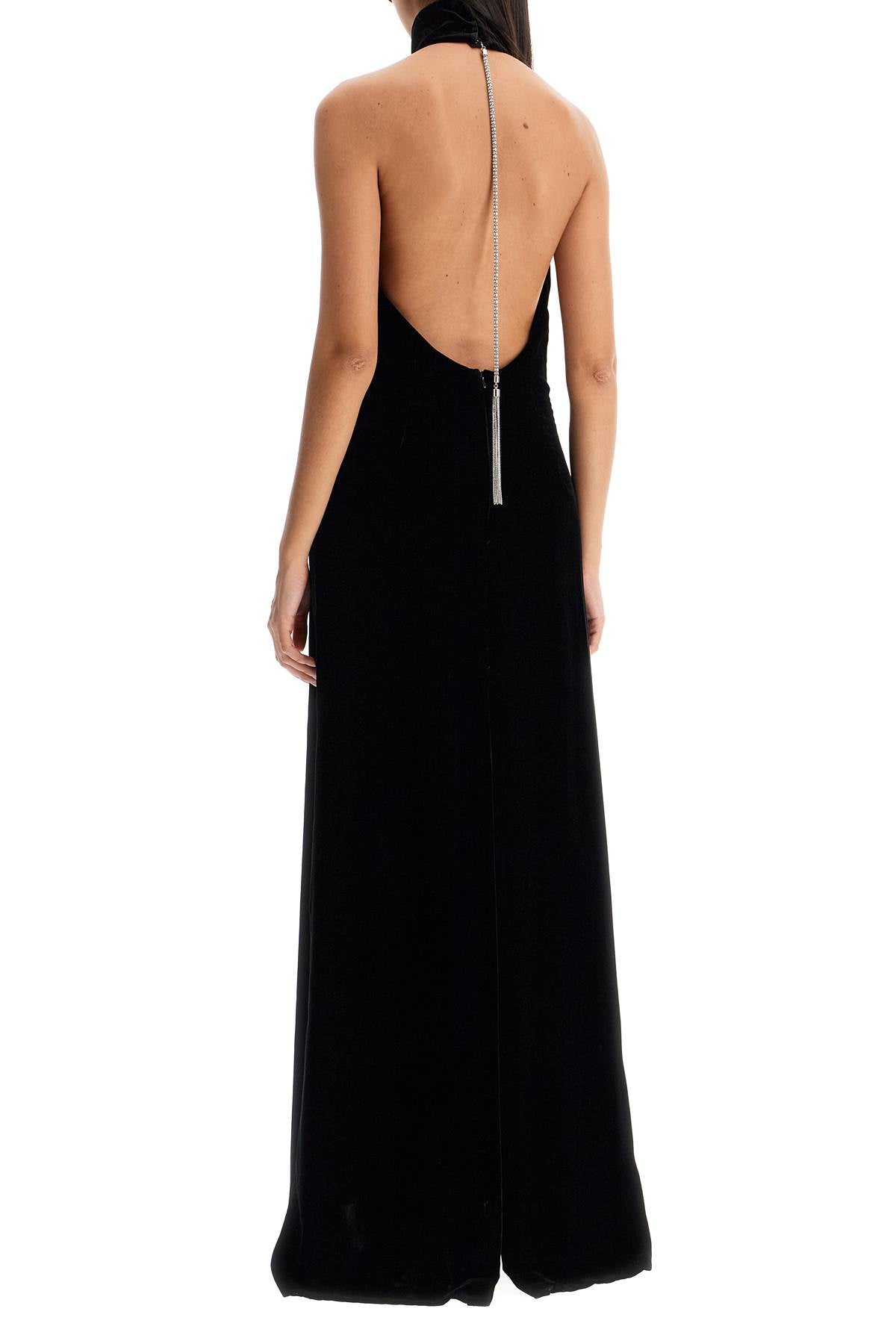 MAX MARA PIANOFORTE Fluid Long Velvet Dress with Open Back and Jewel Chain - Size IT 38