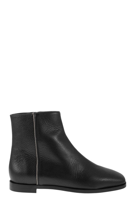 FABIANA FILIPPI Grained Leather Ankle Boots for Women - Hammered Leather, Precious Details, 100% Real Leather Sole