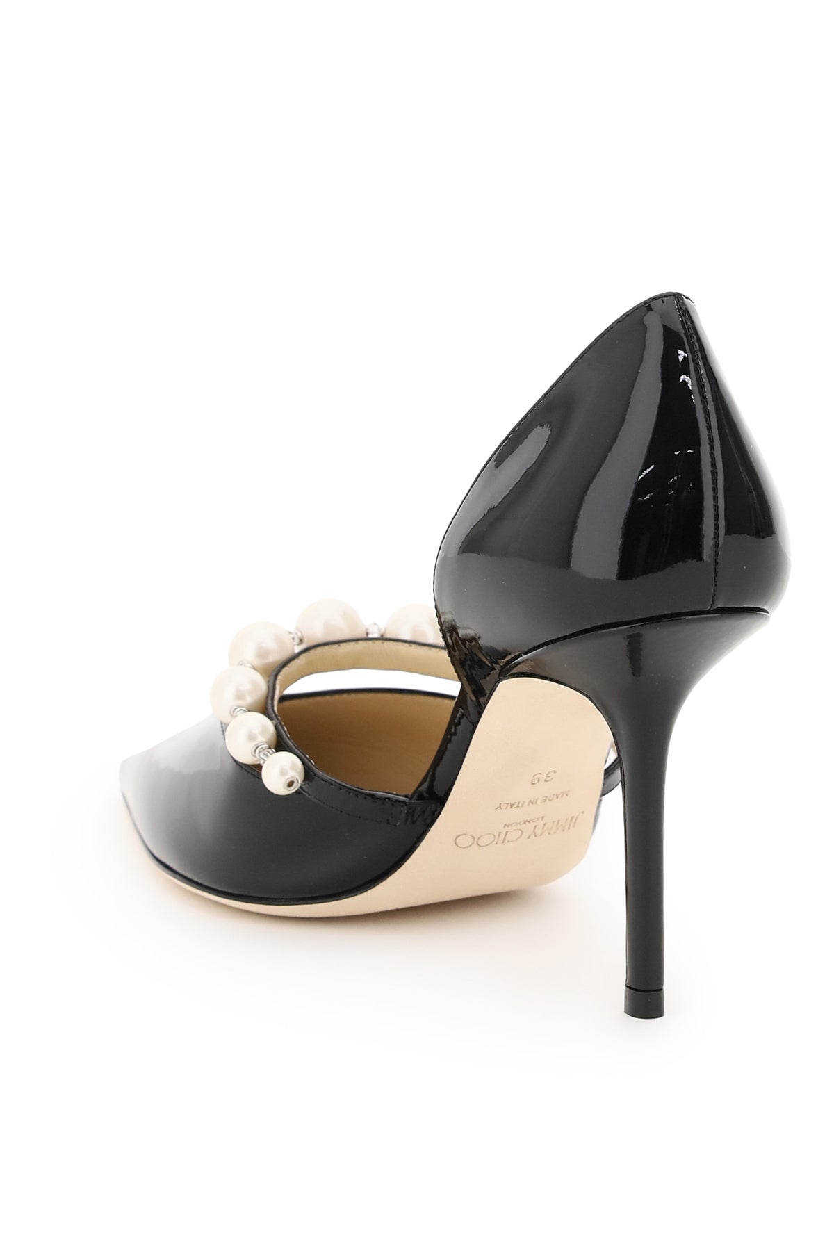 JIMMY CHOO Elegant 85MM Patent Leather Pumps with Pearls