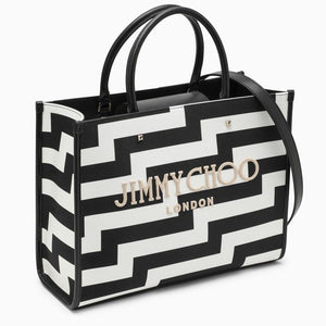 Black & White Tote Handbag with Embroidered Lettering