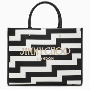 Black & White Tote Handbag with Embroidered Lettering