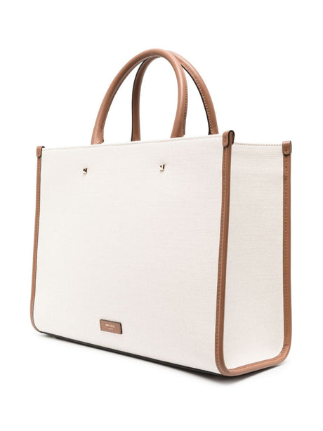 Beige Canvas Tote with Embroidered Logo by Jimmy Choo
