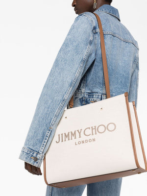 JIMMY CHOO Medium Beige Tote Handbag for Women, Featuring Recycled Materials and Leather, SS24 Collection