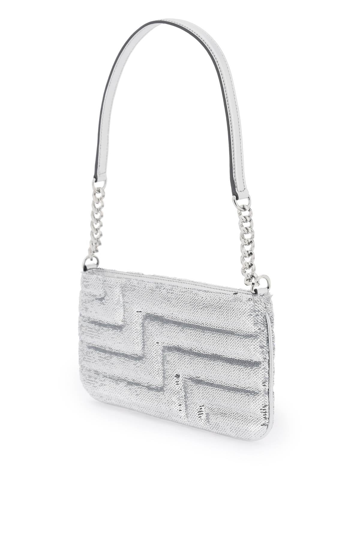 Glittering Silver Shoulder Bag for Women with All-Over Sequins and Monogram Detail