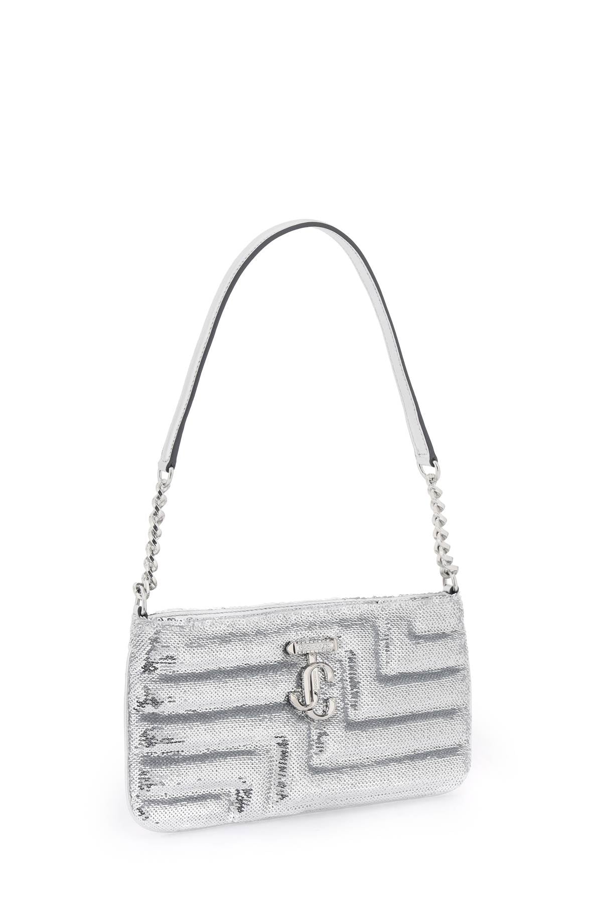 JIMMY CHOO Sequin Embellished Silver Monogram Crossbody Handbag with Satin Lining