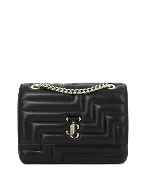 JIMMY CHOO Black Matelassé Shoulder Bag for Women with Gold Chain Strap and JC Emblem