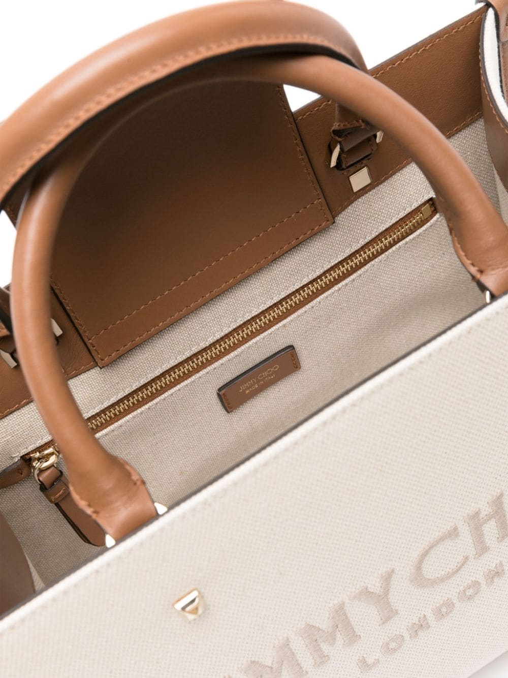 JIMMY CHOO Beige/Brown Recycled Cotton and Leather Tote Handbag for Women