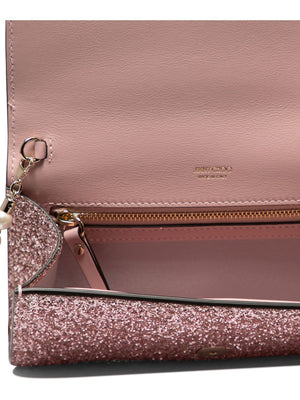 JIMMY CHOO Pink Glitter Avenue Wallet with Pearl Strap for Women