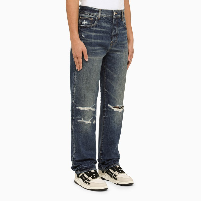 AMIRI Men's Regular Indigo Jeans with Ripped Details