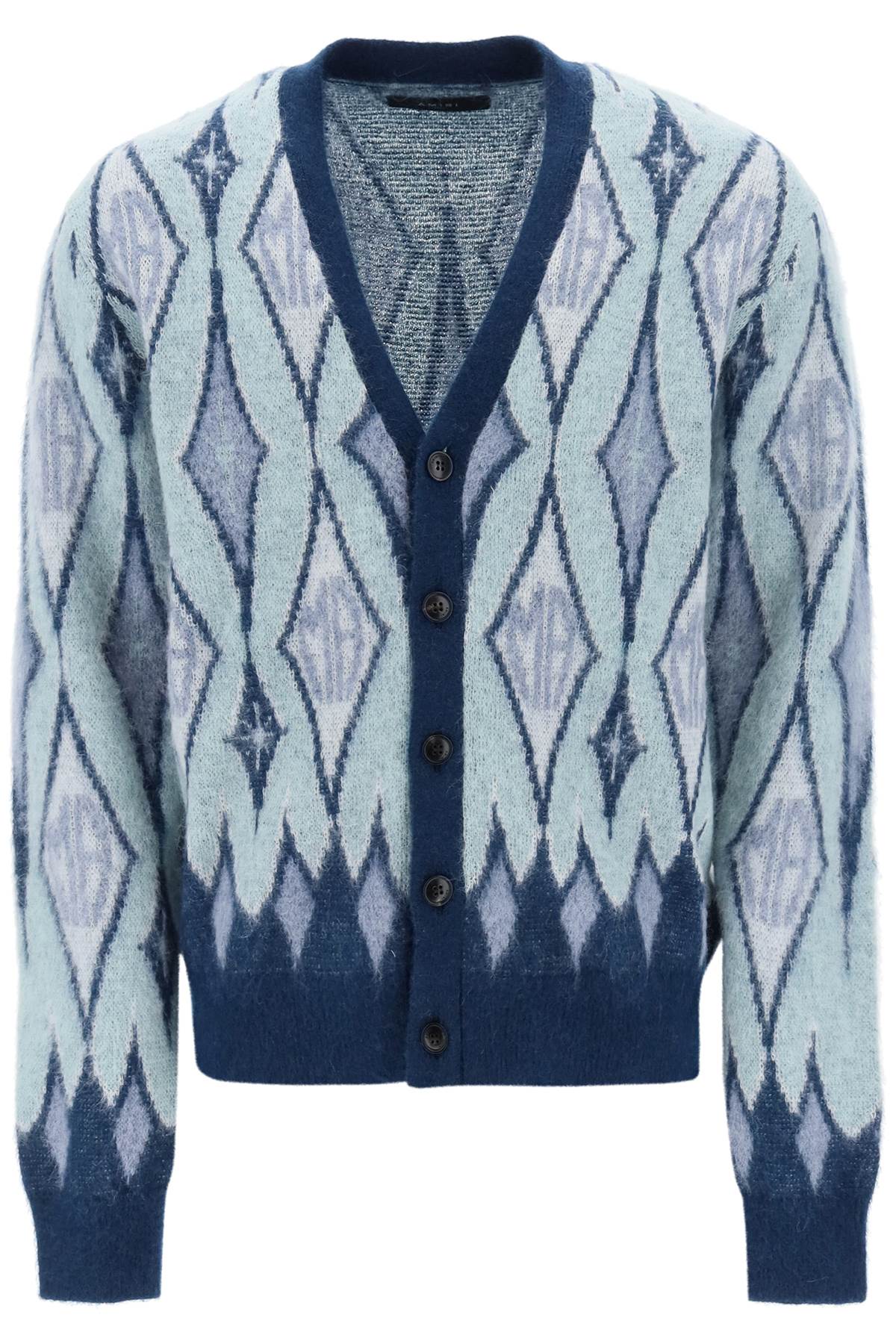 AMIRI Blue Argyle Mohair Cardigan for Men - FW23 Collection