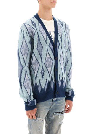 AMIRI Blue Argyle Mohair Cardigan for Men - FW23 Collection