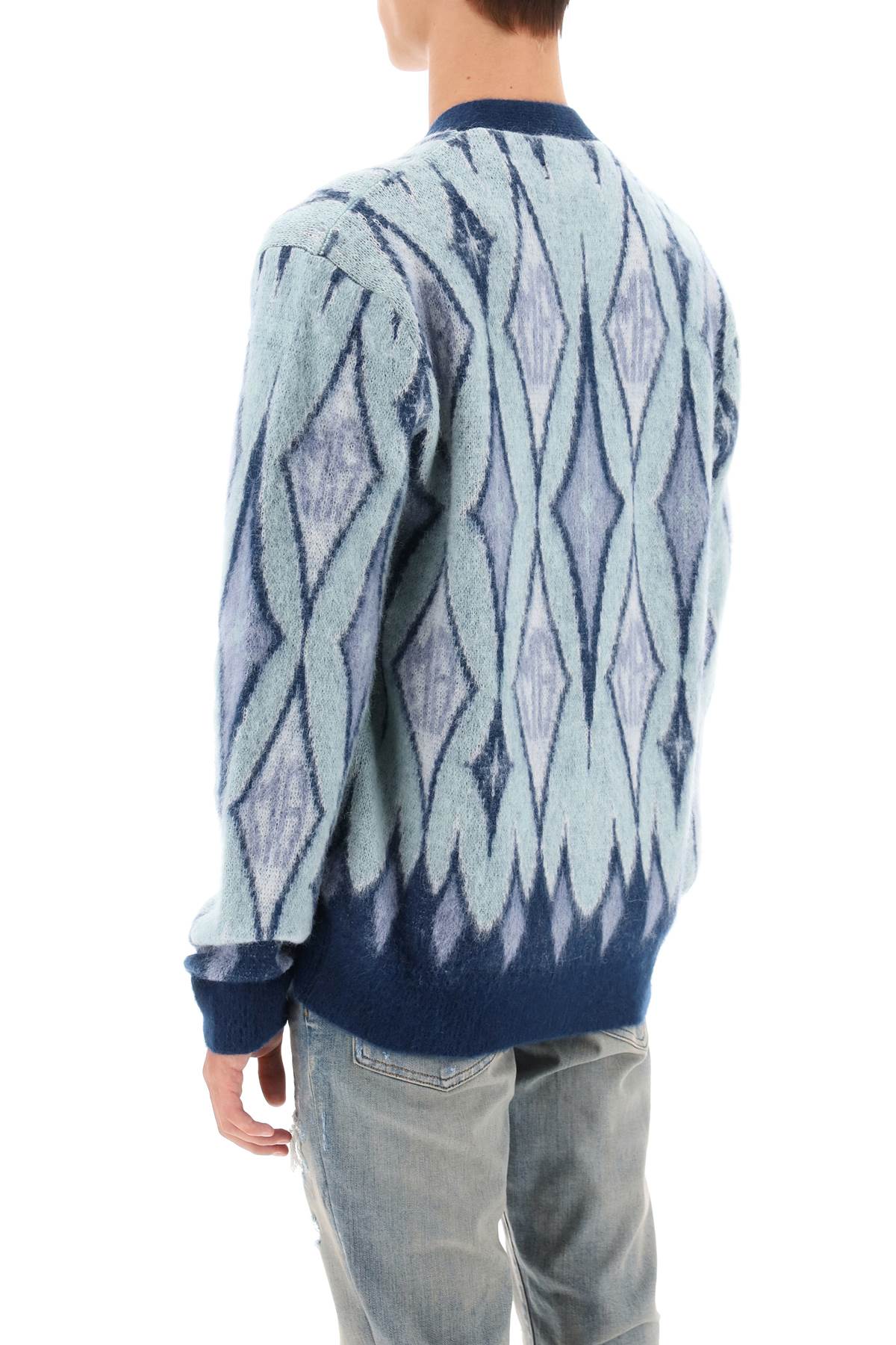 AMIRI Blue Argyle Mohair Cardigan for Men - FW23 Collection