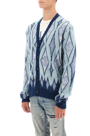 AMIRI Blue Argyle Mohair Cardigan for Men - FW23 Collection