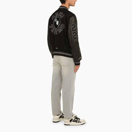 AMIRI Men's Black Wool Bomber Jacket with Patches for FW23