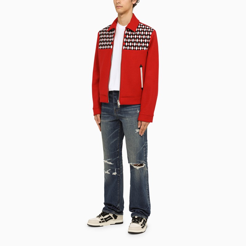 AMIRI Men's Red Wool Jacket with Diamond Pattern