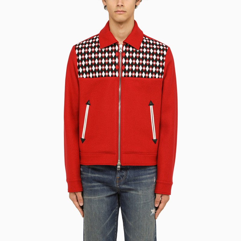 AMIRI Men's Red Wool Jacket with Diamond Pattern