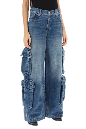 Quần Baggy Cargo Jeans Vintage cho Nữ - Cắt phồng, Màu Xanh Đậm