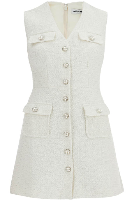 SELF-PORTRAIT Sleeveless Mini Dress with Diamond Buttons