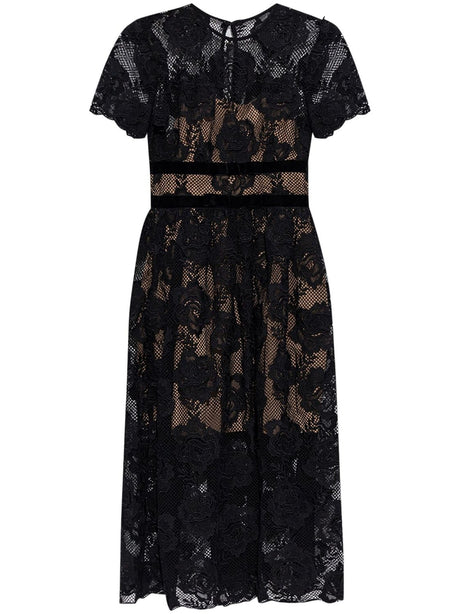 SELF-PORTRAIT Lace Midi Dress with Bow Detailing