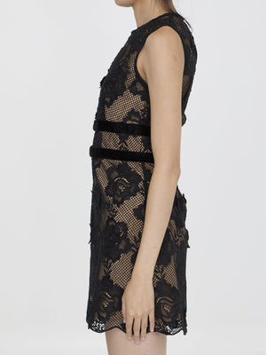 SELF-PORTRAIT Elegant Black Lace Mini Dress with Velvet Accents