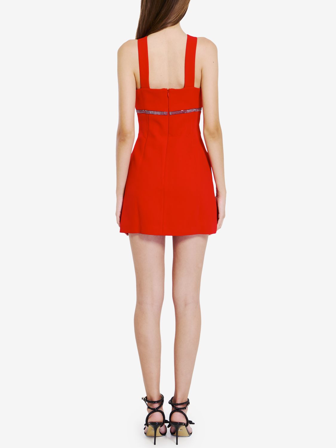 SELF-PORTRAIT Radiant Red Pleated Mini Dress with Diamanté & Bow Accents