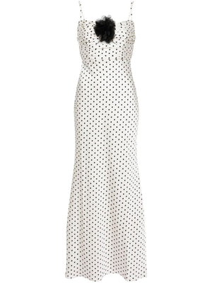 SELF-PORTRAIT Long White Polka Dot Straps Dress