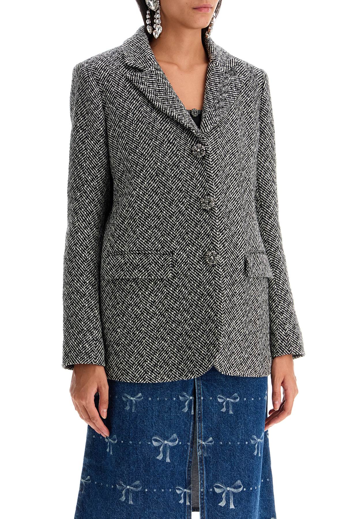 SELF-PORTRAIT Houndstooth Three-Button Blazer (UK Size 6)