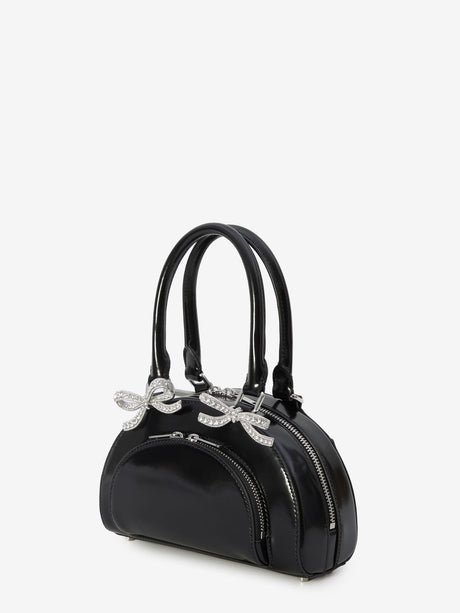 優雅黑色迷你手提包、鑽石蝴蝶結點綴 - 22x12x7公分