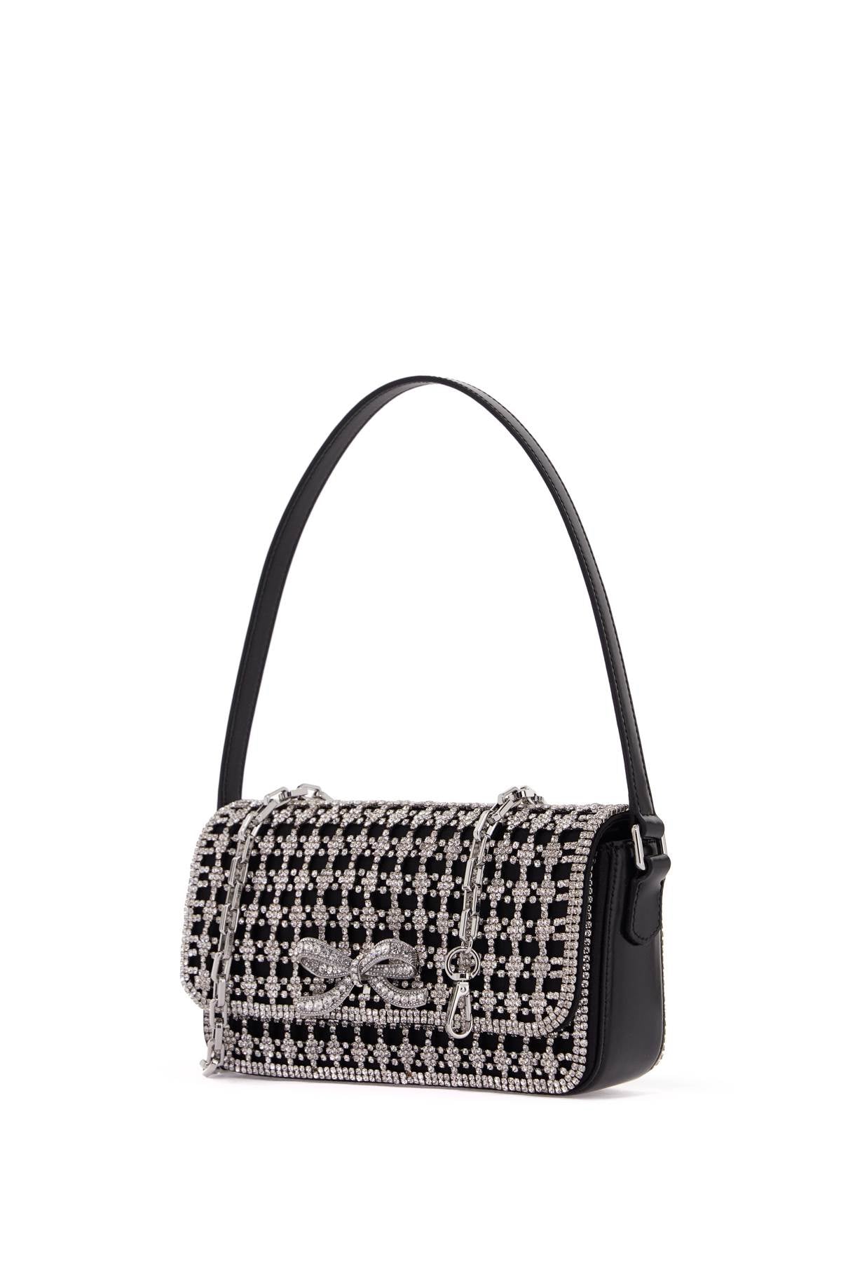 SELF-PORTRAIT Elegant Baguette Handbag with Crystal Mesh & Bow Detail